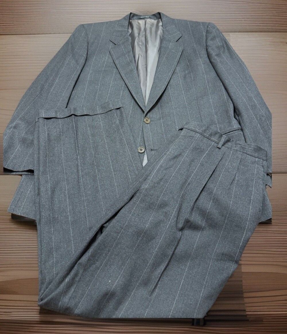 Vintage 80s Gucci Suit Mens 46R 36x29 Wool Pinstripe 2 Piece Made Italy